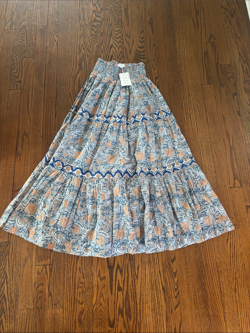 Spritz Floral Maxi Skirt in Light Blue with Peach Accents